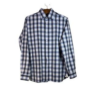 John Varvatos USA Men's Blue Plaid Slim Fit Long Sleeve Shirt Size 16 34/35
